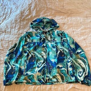 Patagonia Blue and Green Abstract Windbreaker Jacket